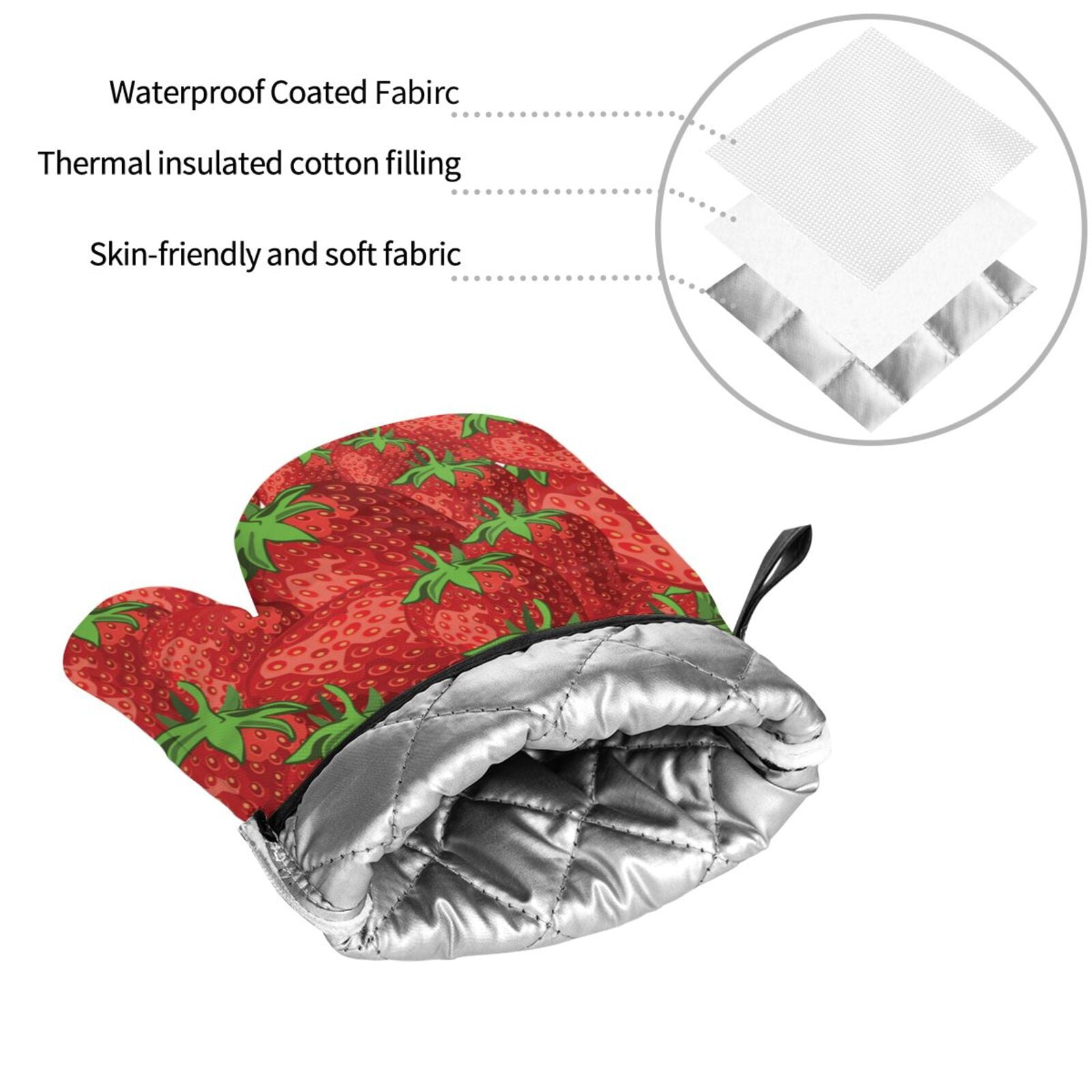 Strawberries Cute Strawberry 4Pcs Oven Mitts and Pot Holders Sets Oven Kitchen Gloves Hot Pads for Cooking BBQ Baking Grilling