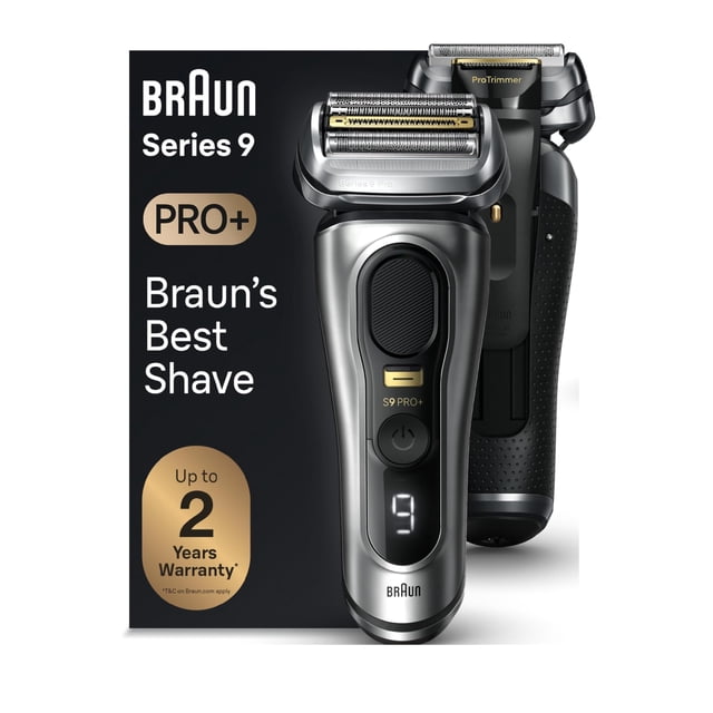 Braun Series 9 PRO+ - Afeitadora eléctrica para hombres, con 5 elementos de afeitado Pro y recortadora de cabello largo de precisión, soporte de carga, maquinilla de afeitar eléctrica húmeda y seca
