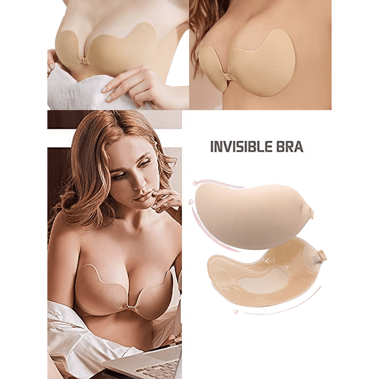 Women Thin Invisible Lift Sticky Bra Breathable Strapless Front Button Bra  Adhesive Push Up Silicone Bras for