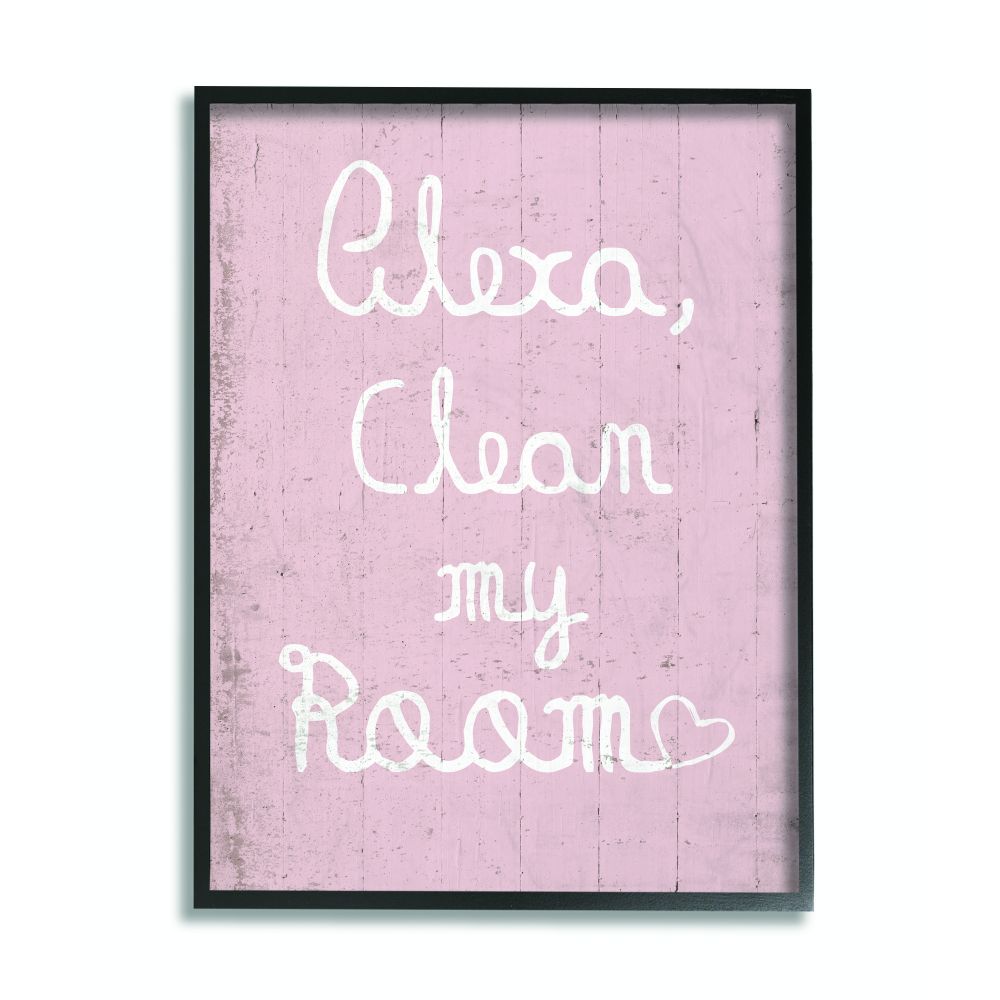 The Kids Room by Stupell Alexa Clean My Room Pink Kids Funny Word Design Framed Wall Art by Daphne Polselli