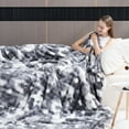 thumbnail image 4 of VK·LIVING Faux Rabbit Fur Reversible Throw Blanket,Super Soft 3D Striped Fuzzy Cozy Thick Ribbed Blankets,Tie-Dye Gray,90"x 90", 4 of 11