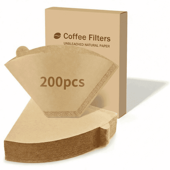 200 Pcs #4 Cone Coffee Filters 8-12 Cup, Natural Unbleached Paper Filter Compatible with Pour Over, Drip, Ninja and Moccamaster Brewers