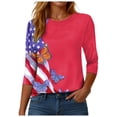 thumbnail image 5 of GEWSEY 3/4 Length Sleeve Womens Tops Casual Loose Fit Crewneck T Shirts Cute Solid Three Quarter Length Tunic Tops (Watermelon Red, M), 5 of 8