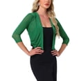 thumbnail image 4 of INSPIRE CHIC Women's Sheer Mesh Bolero Shrugs 3/4 Sleeve Lightweight Elegant Cropped Cardigan Green L, 4 of 6