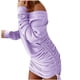 thumbnail image 4 of Vestido de manga larga plisado con cordón de color sólido sexy para mujer Fridja  nbo64, 4 of 8