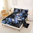 thumbnail image 2 of Homewish Halloween Skull Skeleton Queen Sheets,Blue Flowers Spider Web Queen Sheet Sets,4-Piece,1 Flat Sheet, 1 Fitted Sheet and 2 Pillowcases, 2 of 6