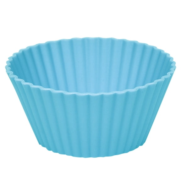 Reusable Silicone Muffin Cups 6 Pack, Non-Stick Round Cupcake Baking Liners Standard Size, Food Grade Silicone Baking Molds, Light Blue