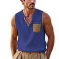 thumbnail image 3 of Wlynlyn Mens Tank Tops Summer Cotton Linen Casual V Neck Color Block Trendy Beach Vacation Sleeveless Shirts, 3 of 8