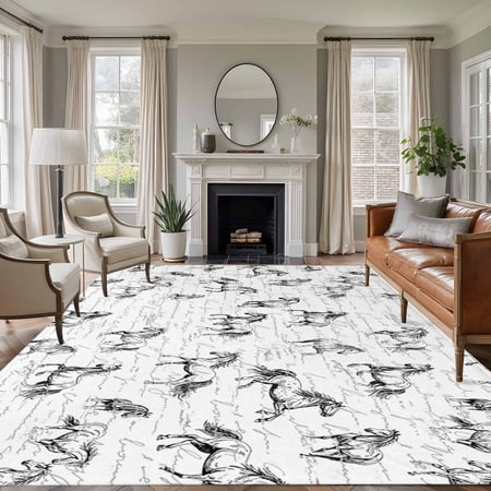5x7 Washable Area Rug Horse Non-Slip Large Rectangle Rug for Living Room Bedroom Animal Indoor Floor Mat for Home Decor