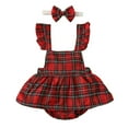 thumbnail image 1 of Barboteuse de Noël Sans Manches pour Filles, Col Carré, Robe à Carreaux + Bandeau Nœud, 1 of 7