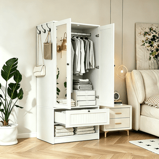 Wirrytor White 6 Doors Freestanding Armoire Wardrobe Closet, Large Capacity Wardrobe  Cabinet with 3 Storage Drawers, White Wooden Closet for Bedroom -  Walmart.com