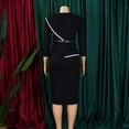 thumbnail image 5 of AURA Plus Size Belted Pencil Midi Dress High Waist Crewneck Long Sleeve Elegant Office Work Dress with Zipper, 5 of 10