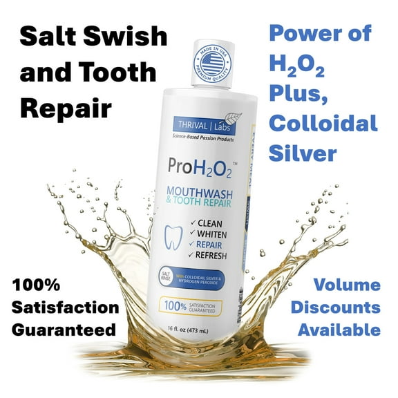 ProH2O2 Natural Mouthwash, Salt Swish, & Tooth Repair by Thrival Labs, Press Top Dispensing, 16 Fluid Ounces