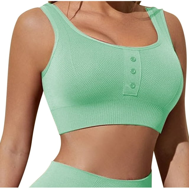 HAiming Womens Scoop Neck Ribbed Bra Sleeveless Button Front Solid Color Camis Basic Cropped Tank Tops