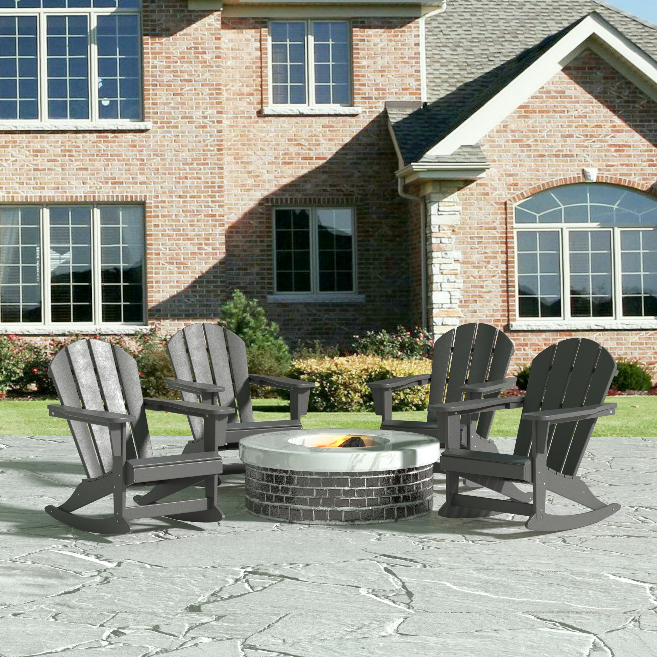 GARDEN Outdoor Adirondack Rocking Chairs for Patio (Set of 4), Gray