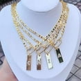 thumbnail image 2 of Giorgio Bergamo Gold Plated Trendy Micro Pave Clasp, Initial Bar Pendant on Figaro Chain, A- Z, 26 Letter Alphabet CZ Cubic Zirconia Mens Womens Necklace, T, 2 of 5