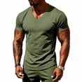 thumbnail image 3 of MHOSTAFH Men's V Neck Tees Shirts Casual Solid Color Short Sleeve Gym Athletic Tops Lightweight Breathable Workout T-shirt, 3 of 9