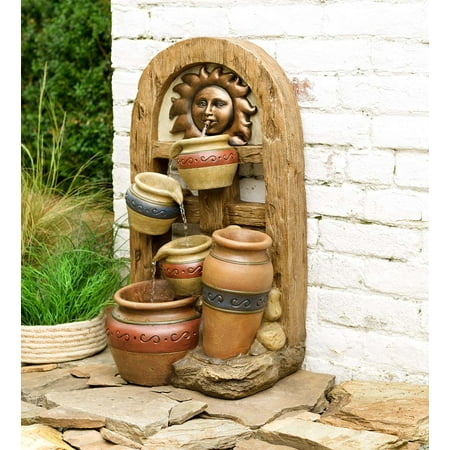 Resin Sun and Pottery Electric Water Fountain with Quiet Recirculating Pump