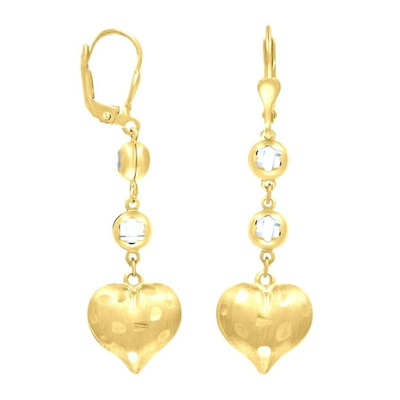 10k Yellow Gold Womens Cubic-zirconia Heart Dangle Leverback Earrings Jewelry Gift for Women