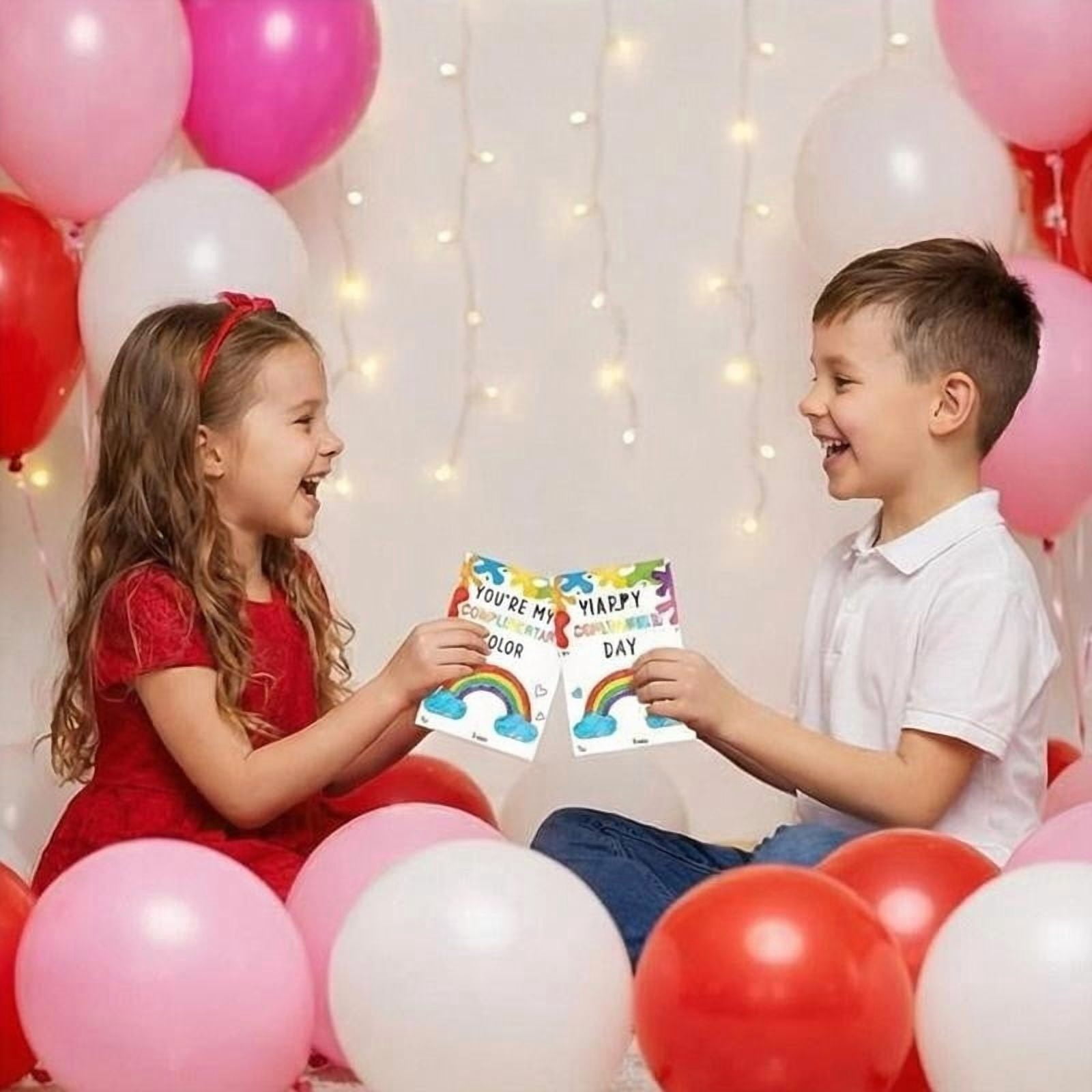 Paint-Your-Own Valentine's Day Cards Kit, 24 Cards with Mini Watercolor Set for Kids, Classroom Craft Activity and Creative Gift