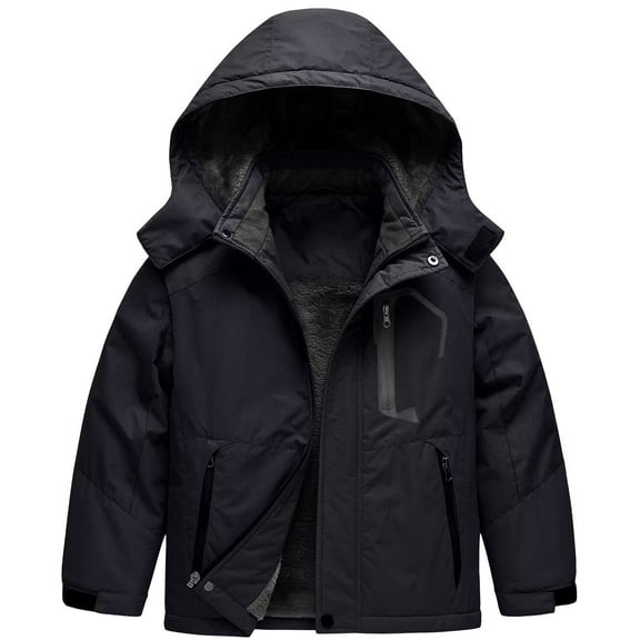 Chrisuno Boy's Warm Winter Jacket Kid's Waterproof Ski Coat Youth Insulated Fleece Snowsuit Black 8