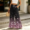 thumbnail image 2 of Sewkxo Womens Wide Leg Pants Drawstring Elastic High Waisted Ruffle Hem Palazzo Pants with Pockets,Pink XL, 2 of 6