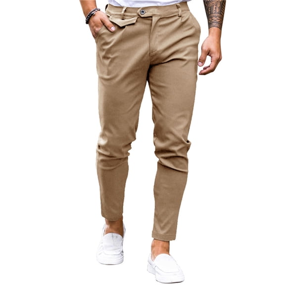 Solid Color Men Casual Pencil Pants Long Trousers