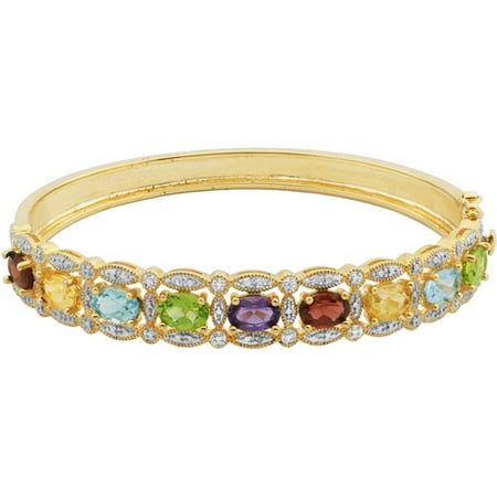 6.18 Carat T.G.W. Multi Genuine Gemstone 18kt Yellow Gold over Sterling Silver Bangle, 7.75