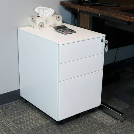 CASL Brands Rolling Mobile File Cabinet Pedestal with Keyed Lock, Durable Steel 3-Drawer Under Desk Office Filing Storage System,