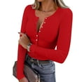 thumbnail image 3 of Long Sleeve Shirts for Women Henley Button Down Tops Ribbed Knit Slim Fit Fall Basic Tee 2025 Casual Trendy Clothes Red M, 3 of 6