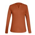thumbnail image 3 of Women's Tops Long Sleeve V Neck Under $10 Fashion Solid Color Button Slim Sexy Long Sleeve Base Shirt Top T-shirt, 3 of 4