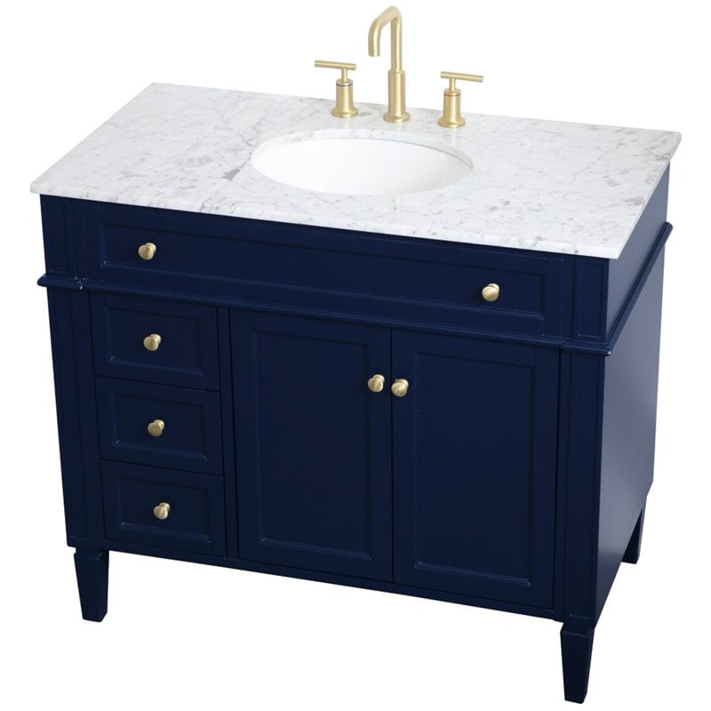 Elegant Decor Williams 40 Single Marble Top Bathroom Vanity In Blue Com - 40 Sink Bathroom Vanity