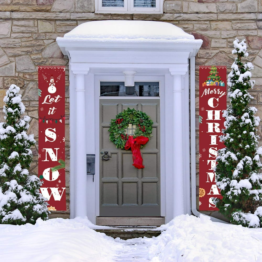 Merry Christmas Banners, Front Door Christmas Red Porch Sign