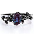 thumbnail image 1 of Prong Setting 1.25 Carat Ovate Lab Created Alexandrite and Moissanite Leaf Design Wedding Ring Set in 18K Black Gold Plating over Silver, 1 of 4