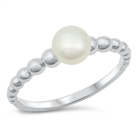 All in Stock Sterling Silver Simulated Pearl Beaded Design Ring Size 10