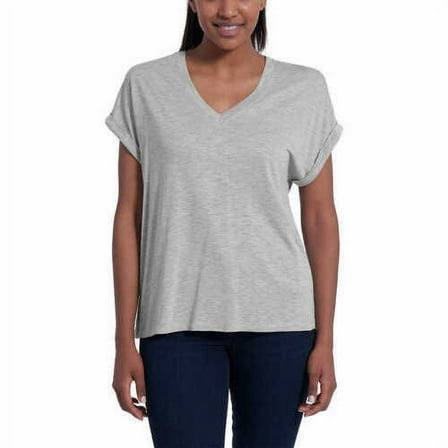 Jessica Simpson Women's V-Neck Soft Jersey Knit Top, Heather Gray XXL