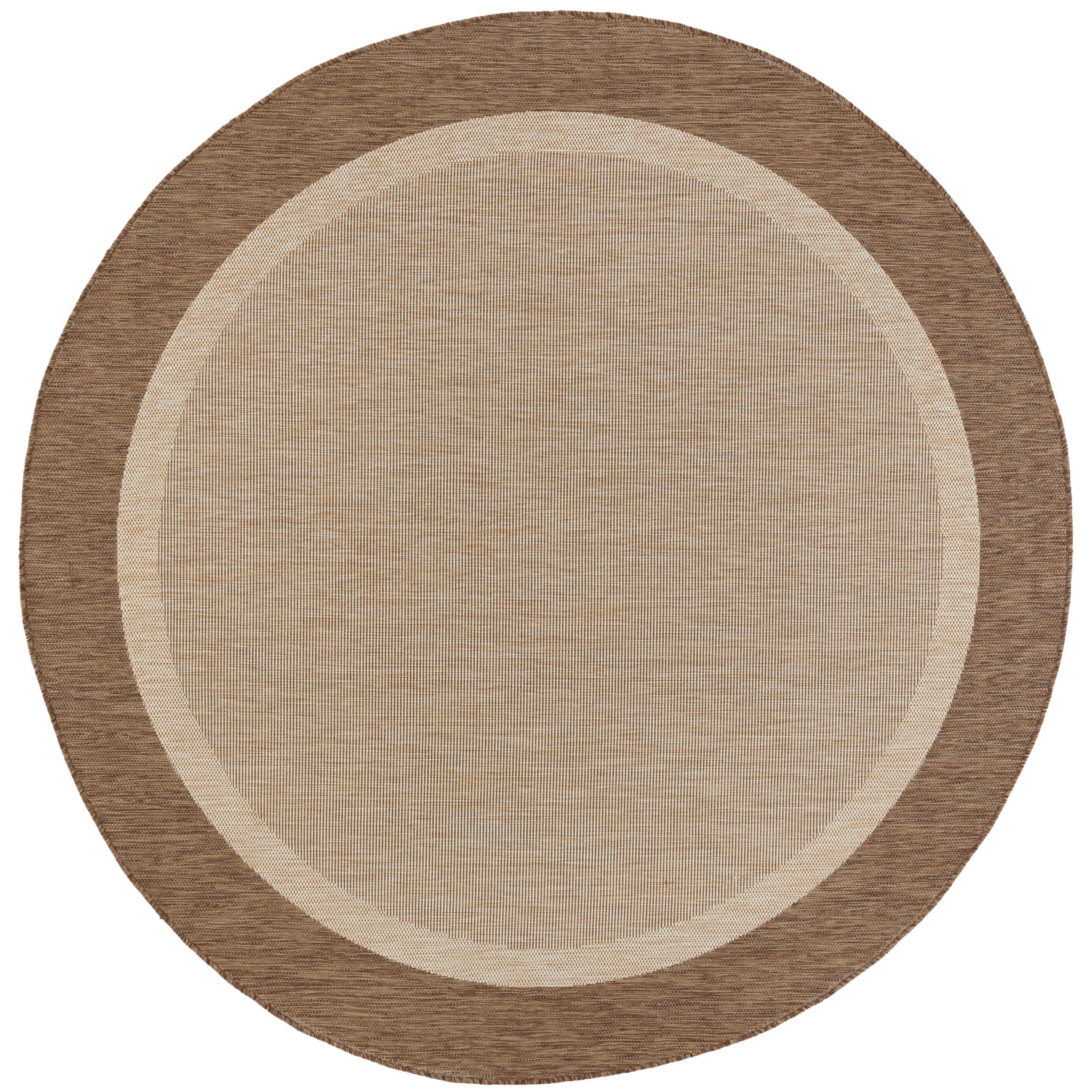 8ft Round Water Resistant, Large Indoor Outdoor Rugs for Patios, Front Door Entry, Entryway, Deck, Porch, Balcony | Outside Area Rug for Patio | Brown, Solid Border | Size: 7'10'' Round