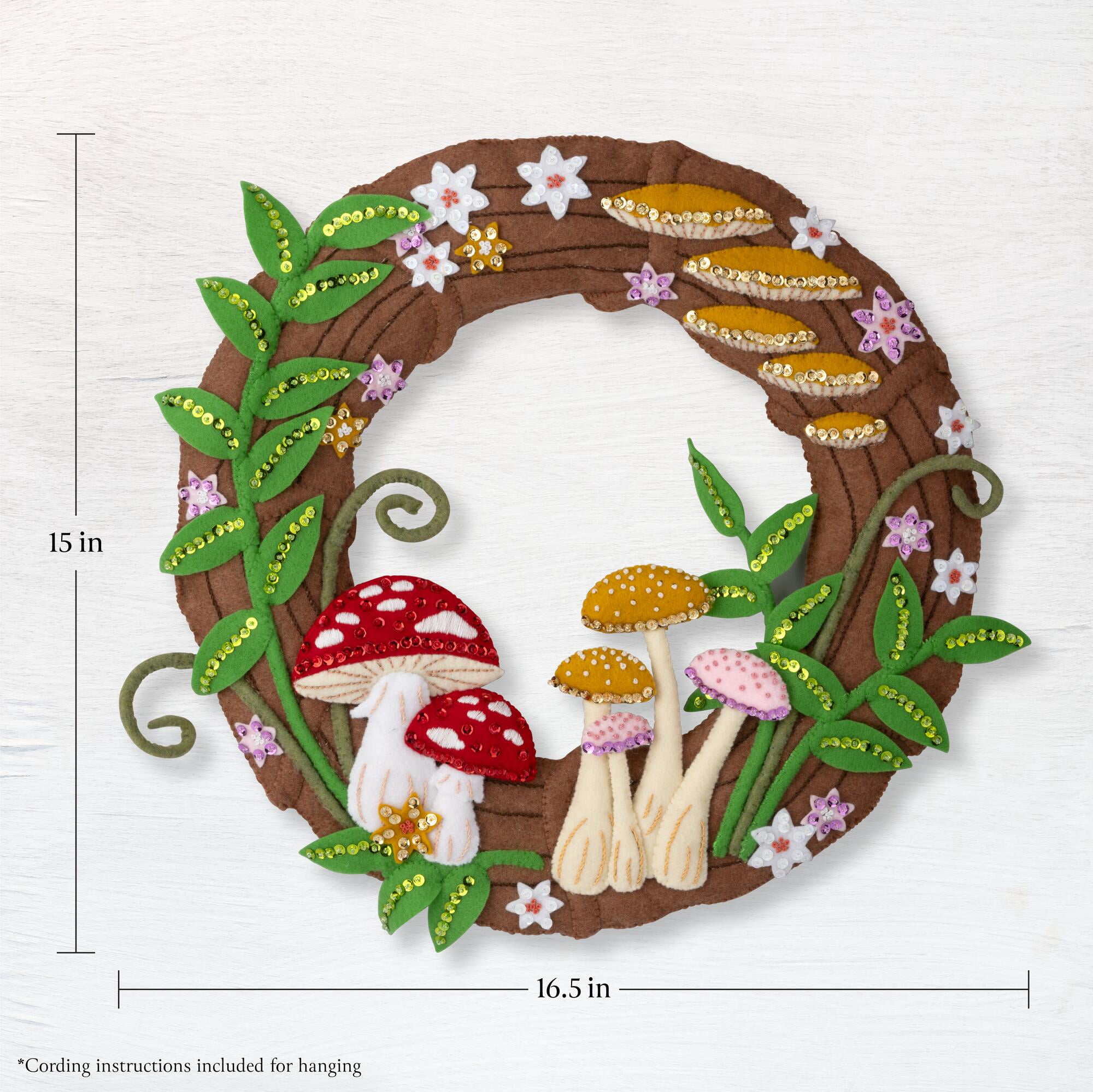Bucilla Mushroom Magic 15.5 in Felt Applique Wreath Kit