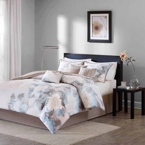 Home Essence Jasmine 7Piece Cotton Bedding Comforter Set, Blue