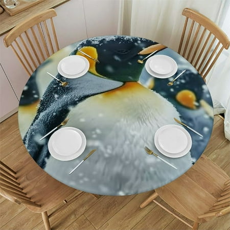

BCIIG Penguin Snow Snowflakes Round Table Cover Stain Resistant & Washable Indoor Outdoor Tablecloth for Kitchen Dining Wedding Parties 100% Polyester Fiber 54 -58