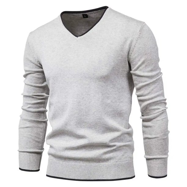 Mafulus Men's Cotton V Neck Sweater Knitted Jumper Sweater Long Sleeve
