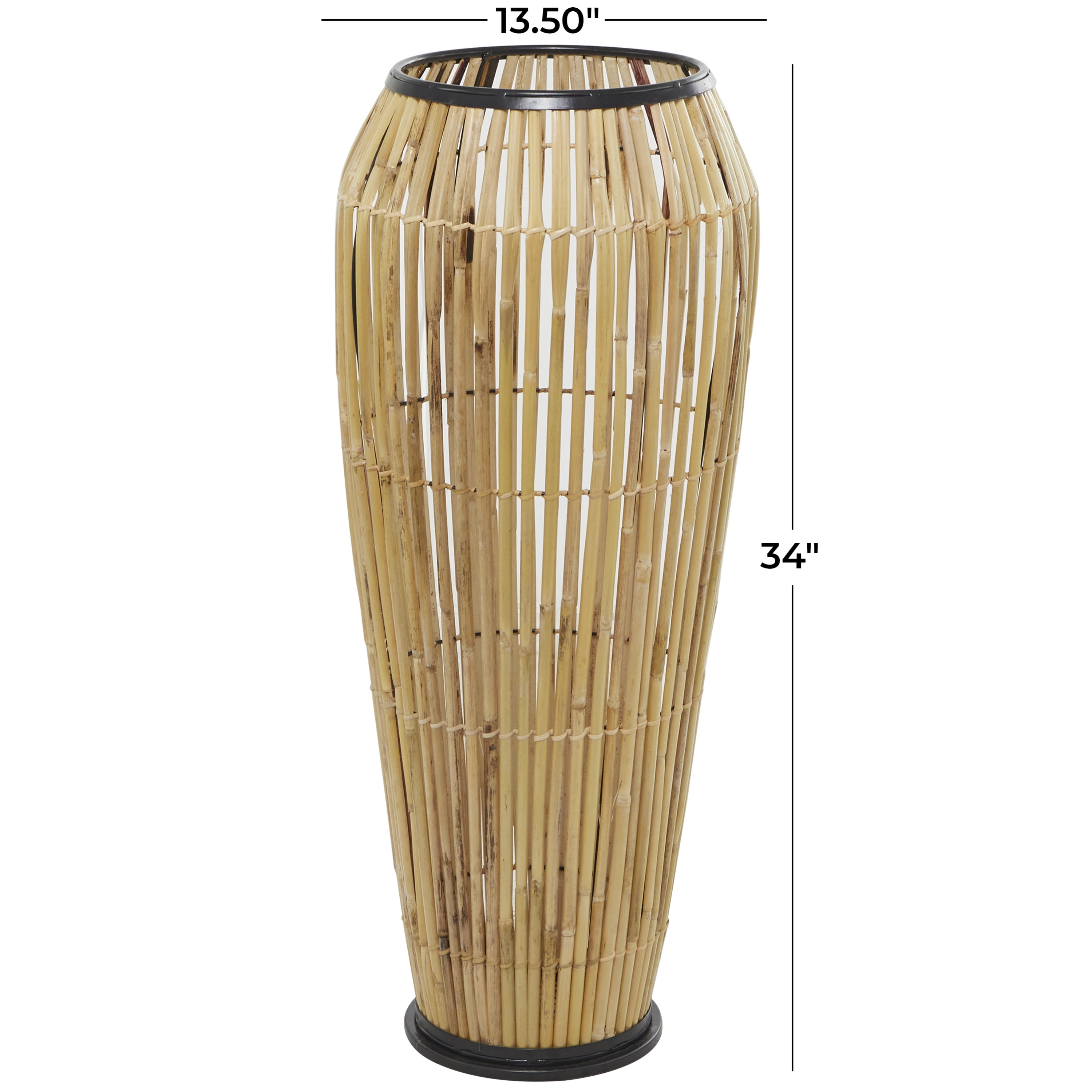 DecMode 34" Handmade Slatted Frame Brown Wicker Vase with Black Metal Accents