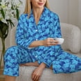 thumbnail image 6 of Disketp Blue Maple Leaf Pajamas Set Long Sleeve Sleepwear Womens Button Down Nightwear Pj Sets-{designName}-Small, 6 of 7