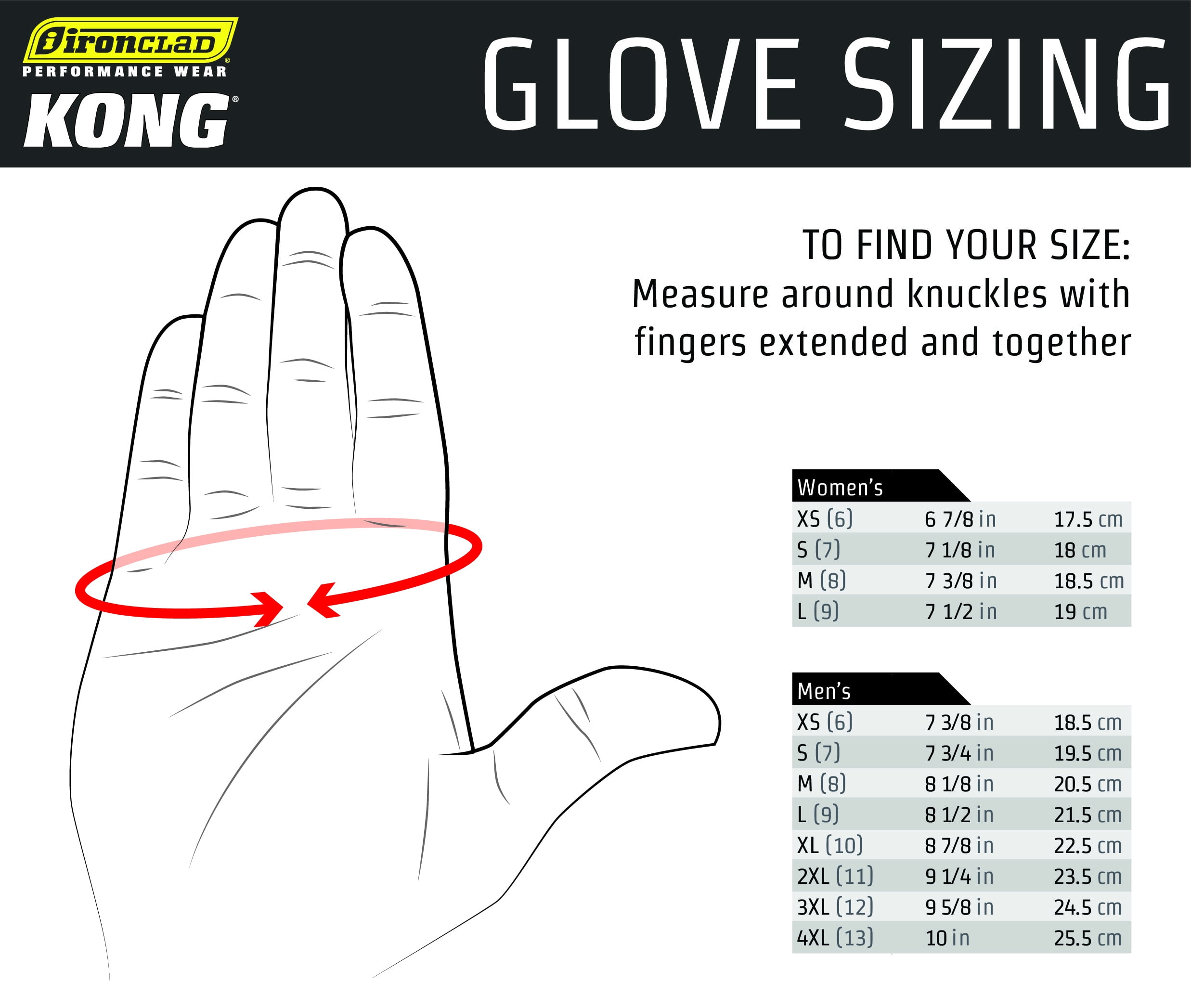 Ironclad Glove Sizing Chart Images Gloves and Descriptions