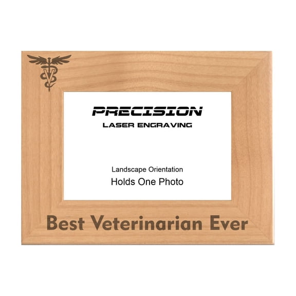 PrecisionNC Engraving Vet Gifts Best Veterinarian Ever with Caduceus Symbol Engraved Natural Wood Picture Frame 4x6 Landscape
