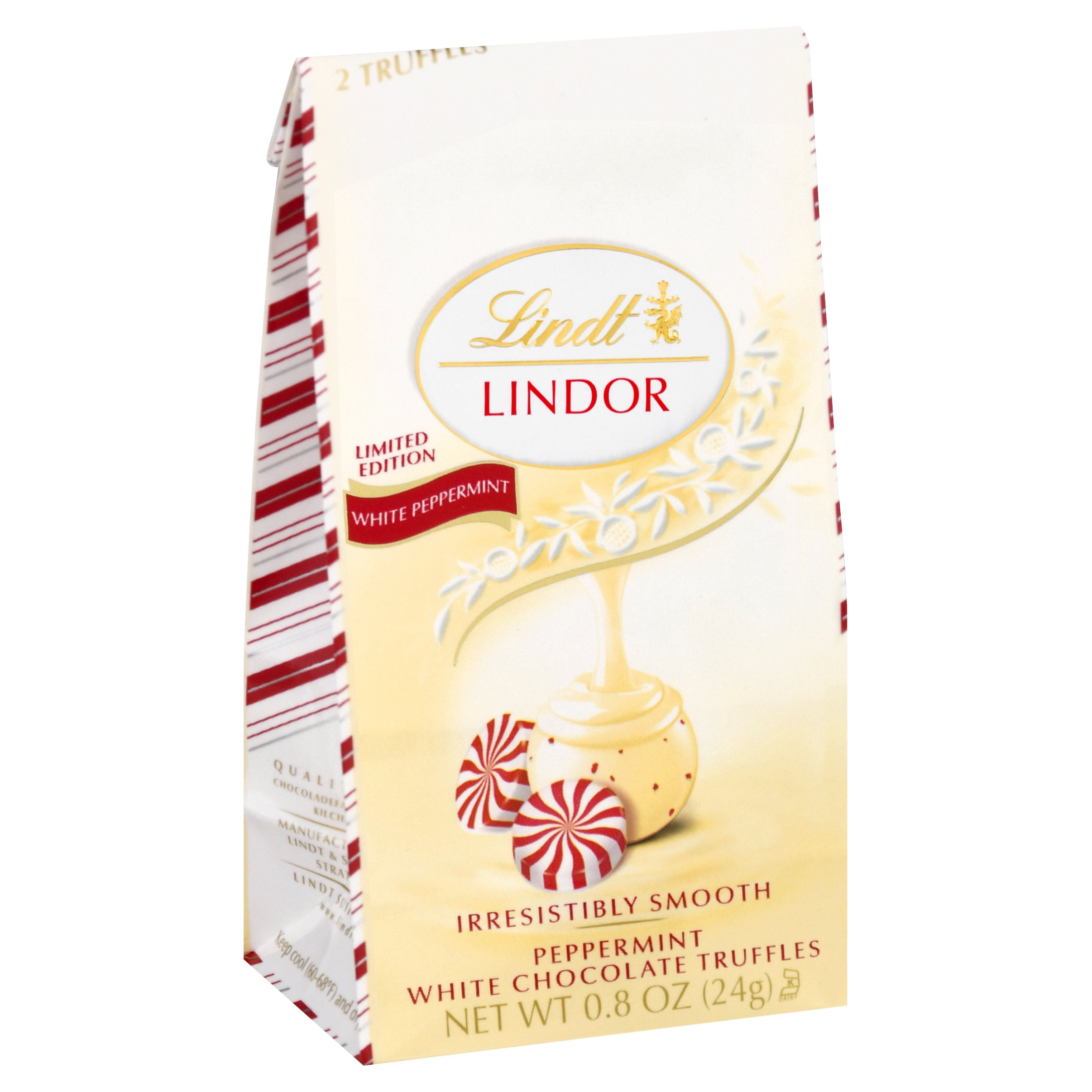 Lindt LINDOR Holiday White Chocolate Peppermint Truffles, 0.8 oz. Bag