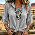 thumbnail image 7 of ClodeEU Women's Linen Blend Button 3/4 Sleeve Shirt with Tiered Ruffle ,Solid Color Casual Blouse Gray,Women's Plus XXL, 7 of 7
