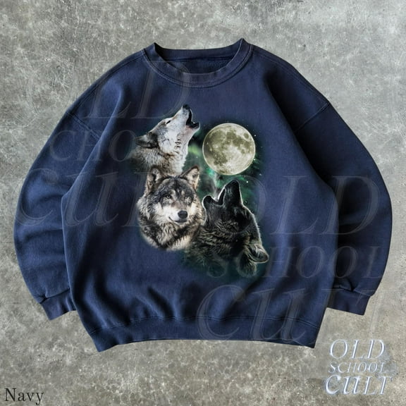 Vintage Wolf Moon Sweatshirt | Retro Full Moon Howling Wolves Pullover