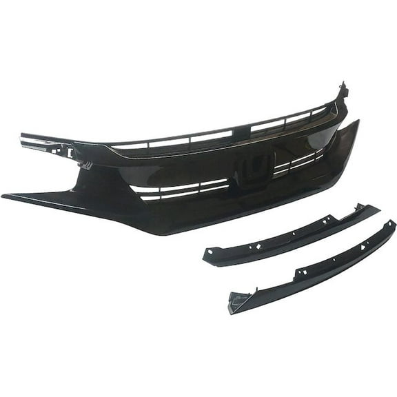Upper Grille Assembly with Gloss Black Molding and Left and Right Extensions - Compatible with 2016 - 2018 Honda Civic 2017