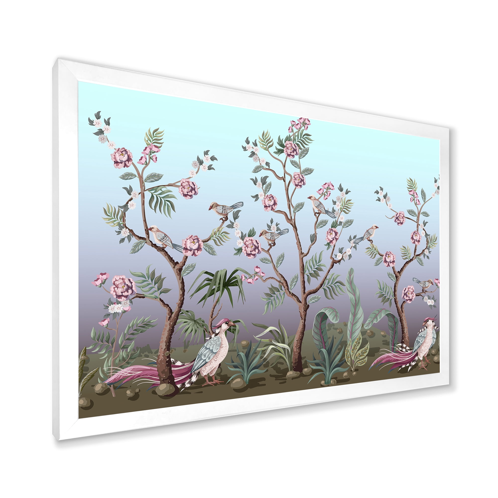 Designart 'Chinoiserie With Peonies and Birds II' Traditional Framed Art Print